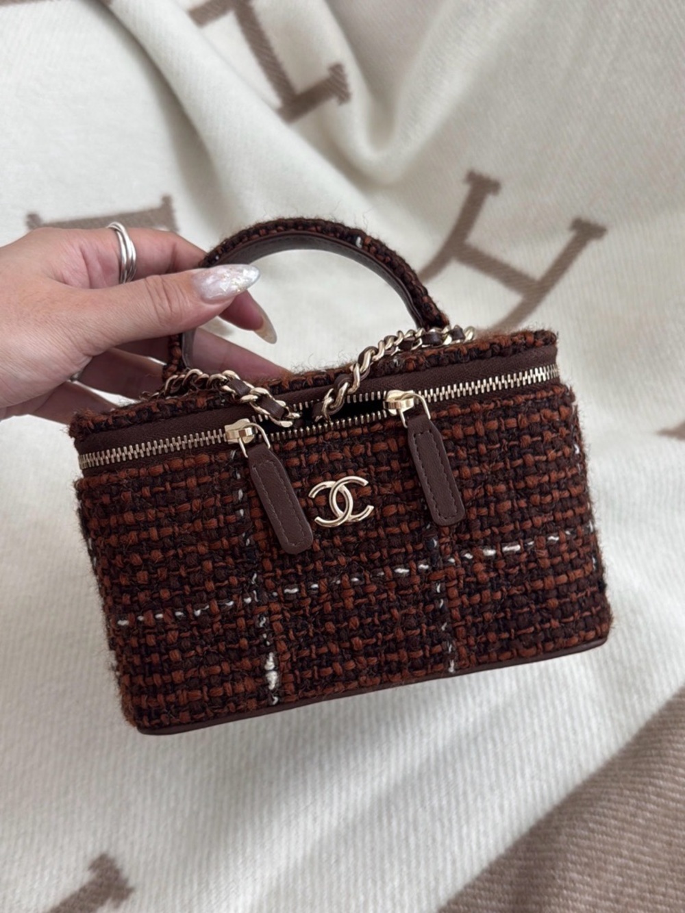 Chanel Vanity Top Handle 24A Dark Brown Champagne Hardware Full Set